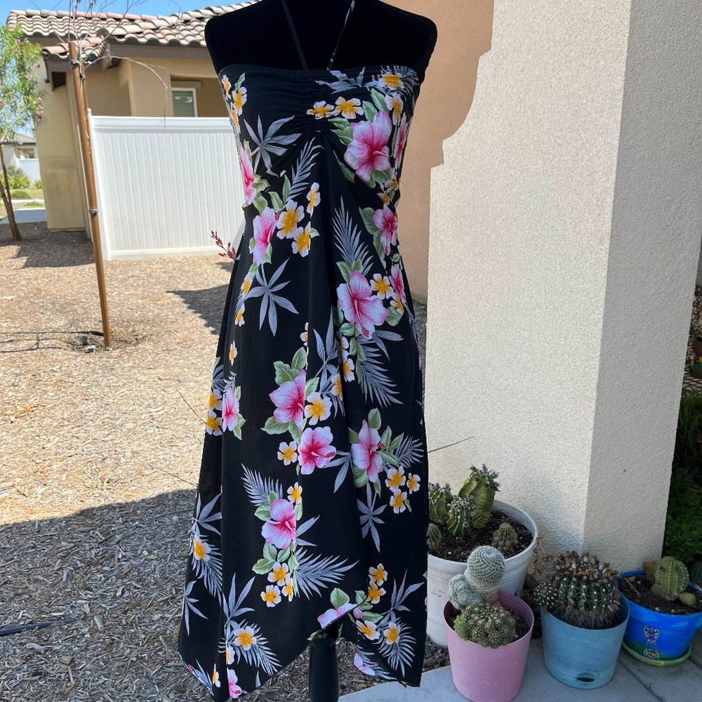 Strapless Black Floral Maxi Dress - Tropical Print